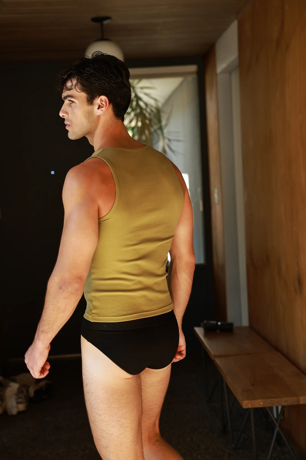 Empire 3-Pack Tanks — olive ribbed tank top, back view