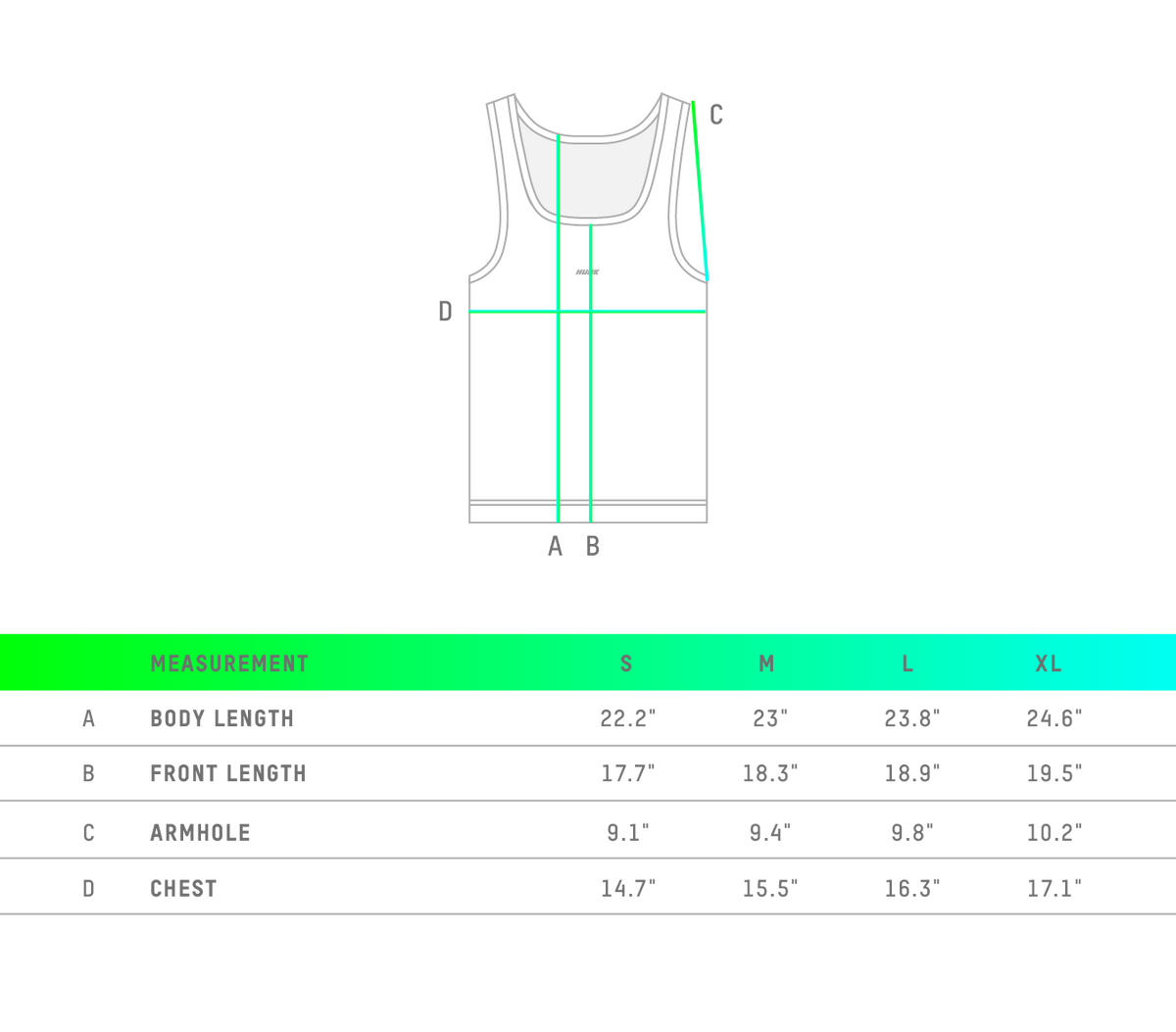 3-Pack Tanks size chart