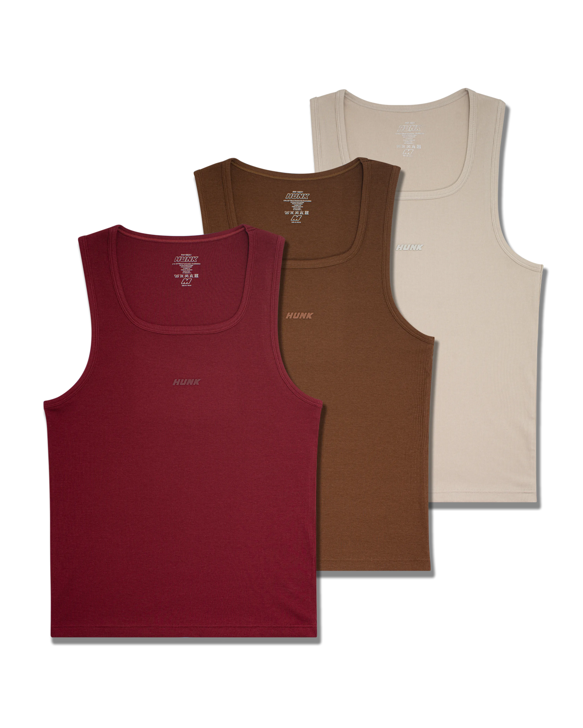 Terra 3-Pack Tanks — Burgundy, Brown and Ivory ribbed tank tops