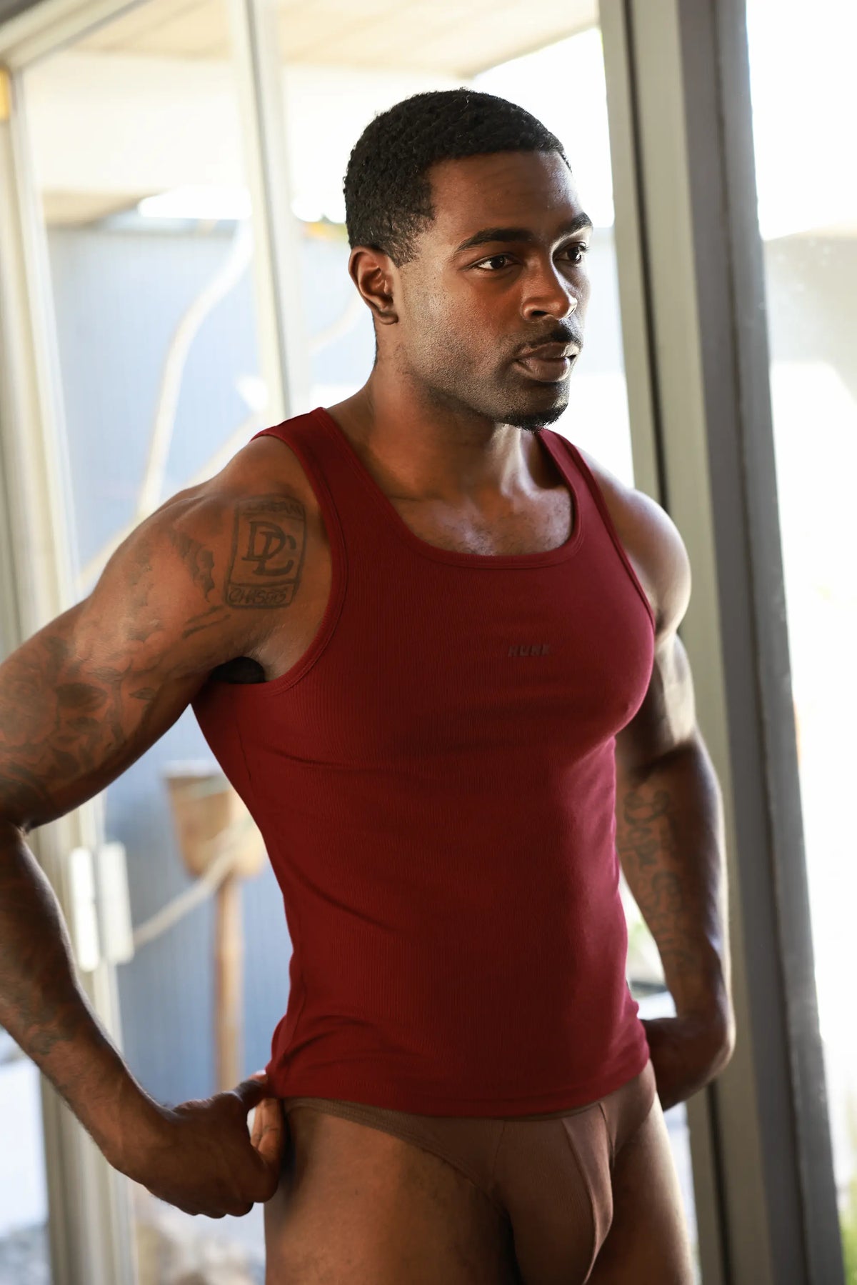 Terra 3-Pack Tanks — burgundy ribbed tank top, front view