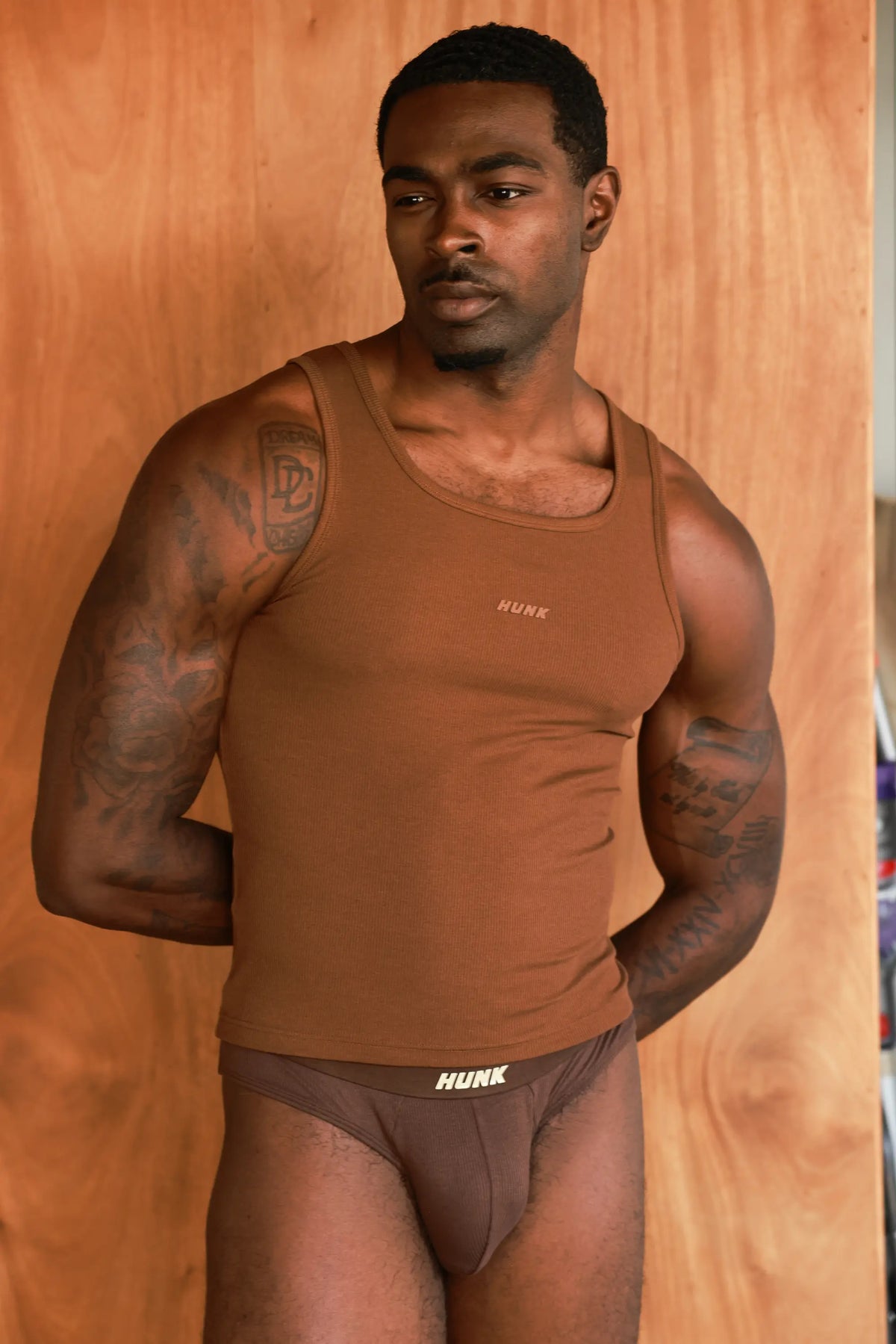 Terra 3-Pack Tanks — brown ribbed tank top, front view