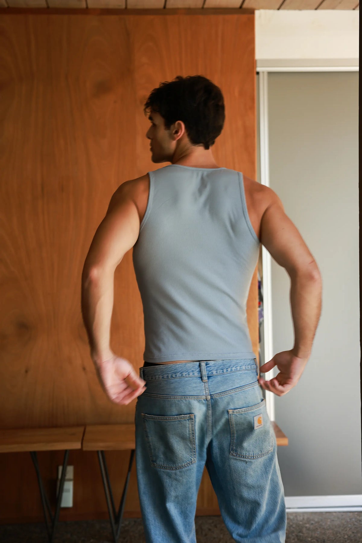 Tidal 3-Pack Tanks — slate grey ribbed tank top, back view